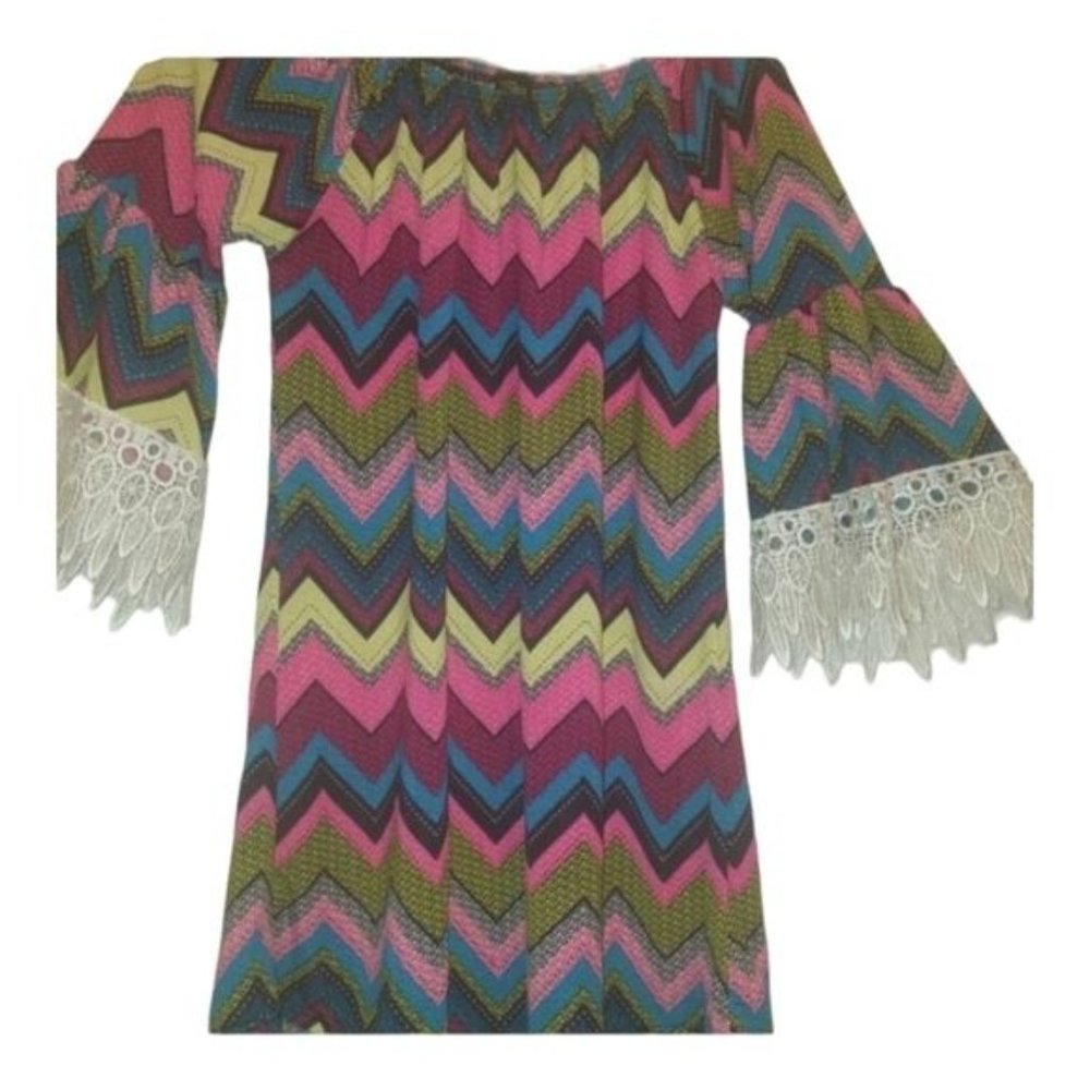 Bohemian WinWin Half Sleeve Boho Lace Tunic Chevron Multicolor Small Medium